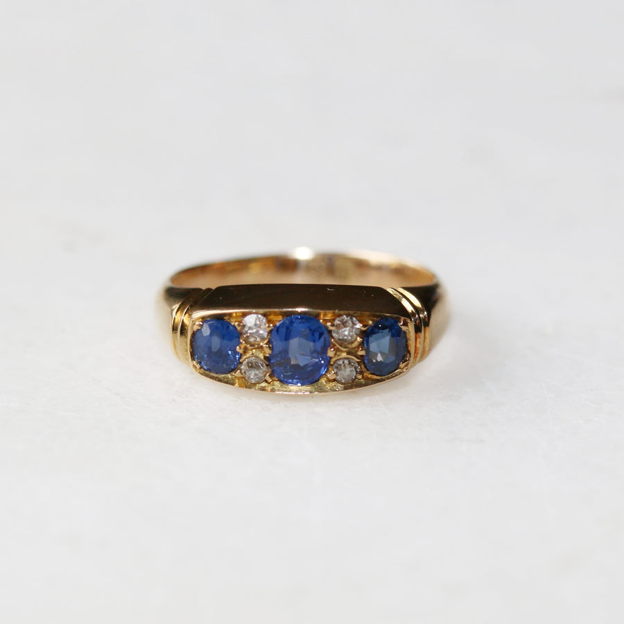 Birmingham 1906 Ceylon Sapphire & Diamond Three Stone Ring
