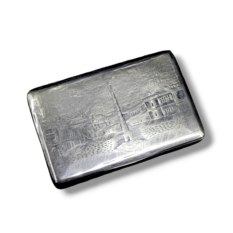 Russian Silver Niello City Scene Snuff Box