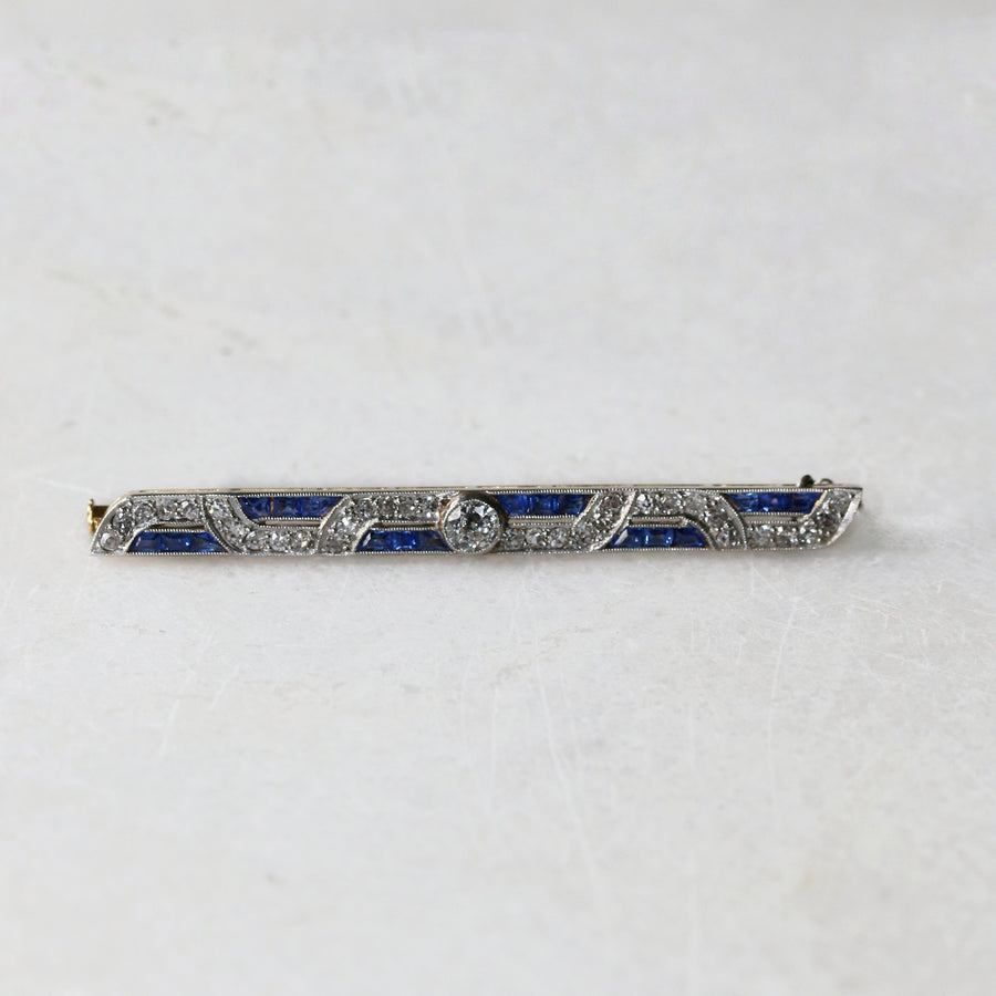 Antique Sapphire & Diamond Bar Brooch