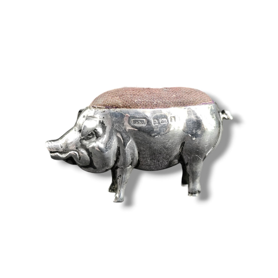 Edwardian Silver Pig Pin Cushion