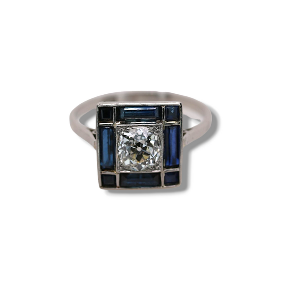 Platinum Art Deco Sapphire & Diamond Panel Ring