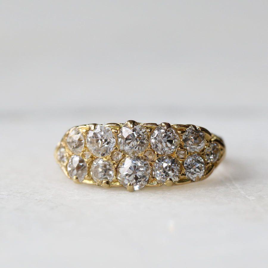 18ct Yellow Gold 2 Row Boat Cluster Ring