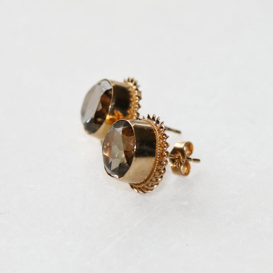 9ct Yellow Gold Smokey Quartz Stud Earrings