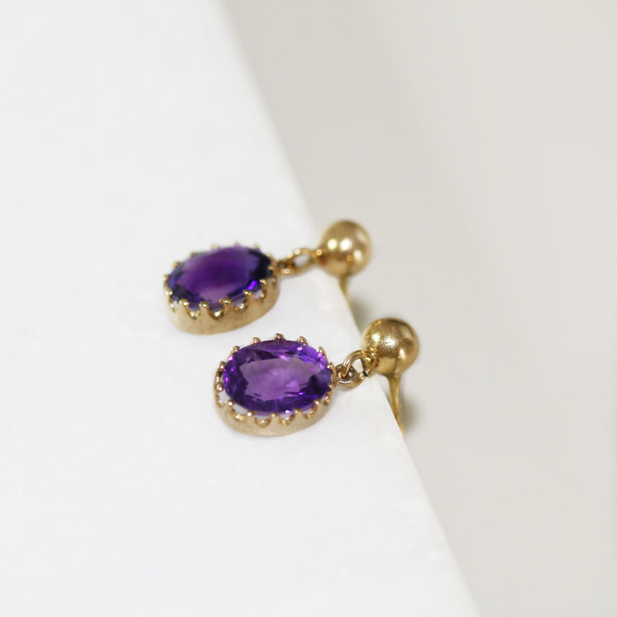 London 1977 Oval Amethyst Drop Earrings