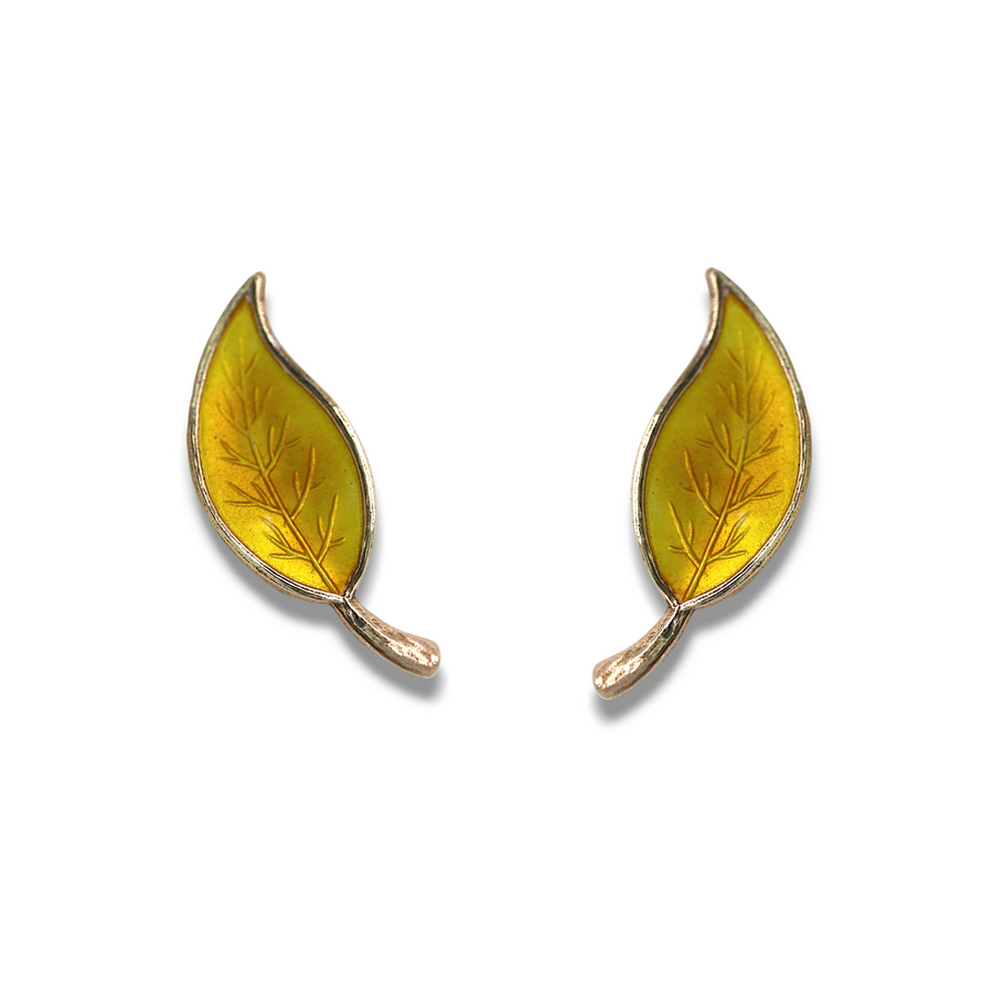 Yellow leaf earrings by Meka