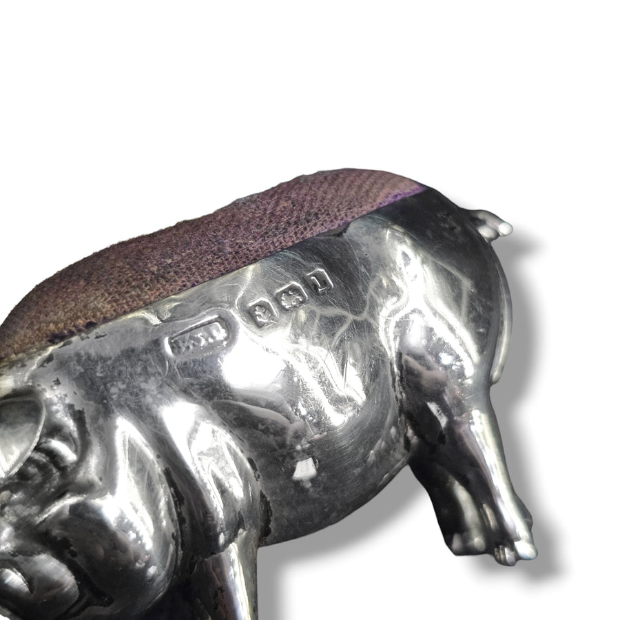 Edwardian Silver Pig Pin Cushion