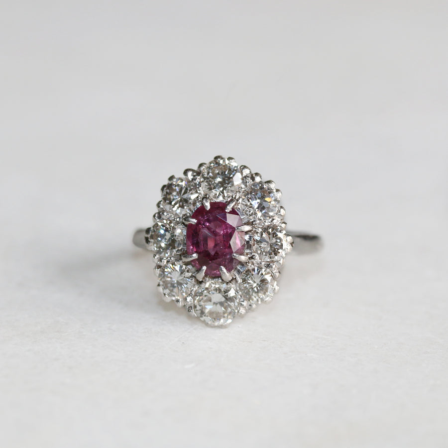 Platinum Ruby & Diamond Cluster Ring