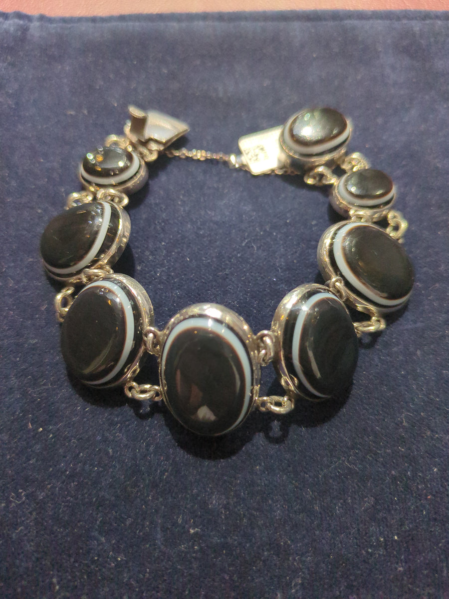 Silver Banded Agate Bracelet