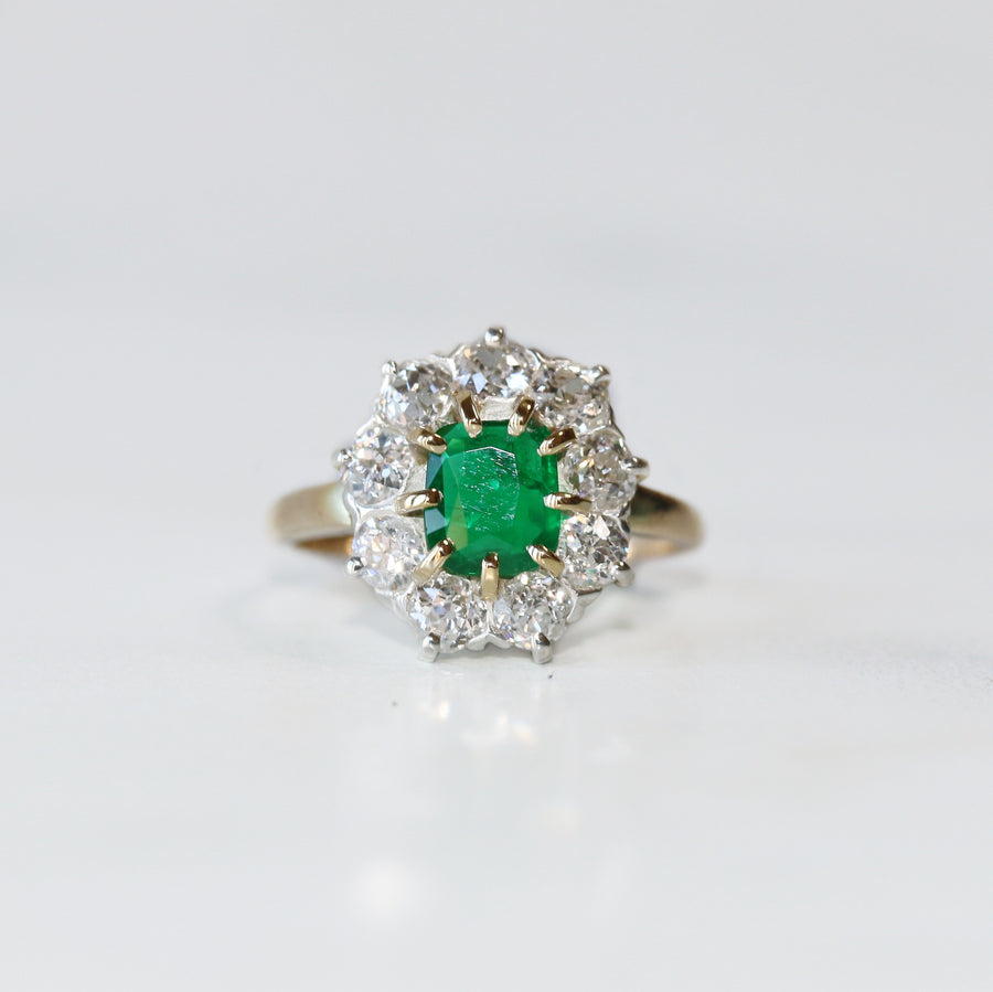 1.50ct Colombian Emerald and Diamond Cluster Ring