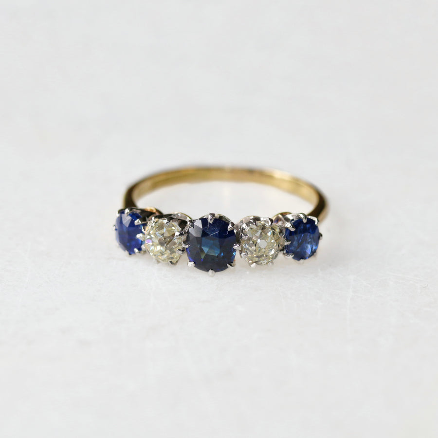 1920s Sapphire & Diamond Five Stone Ring