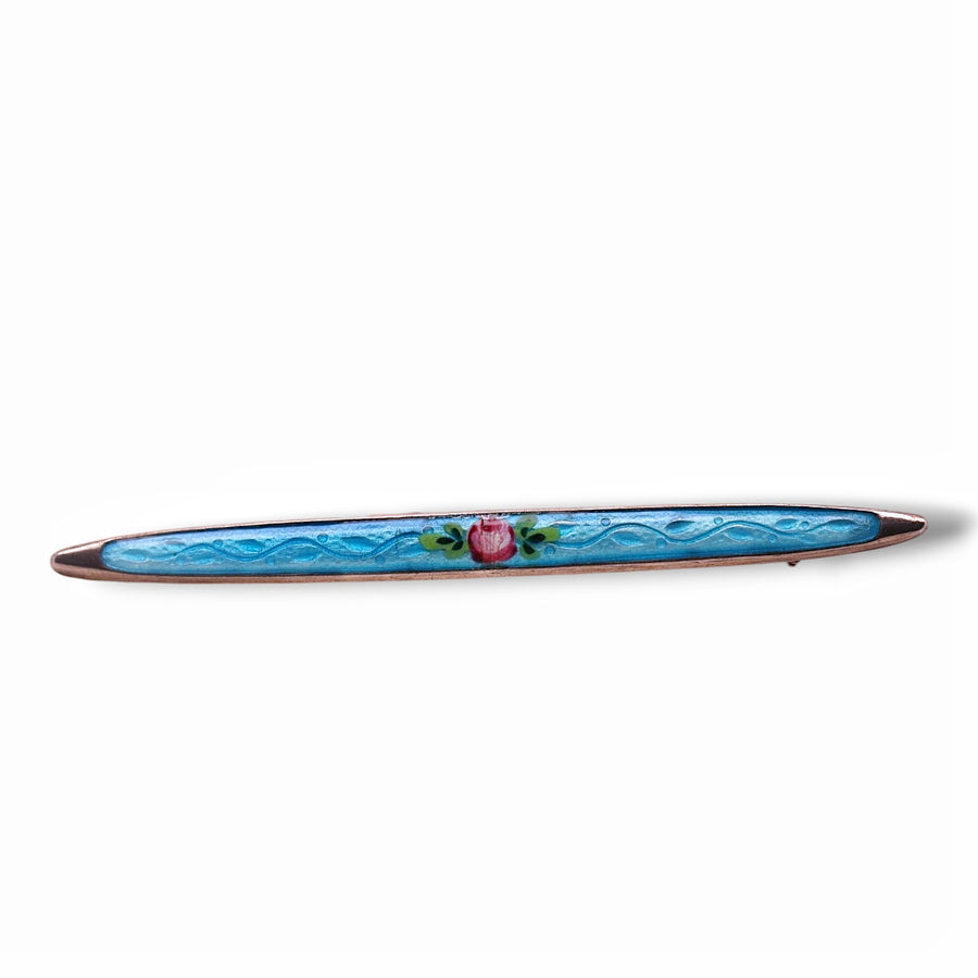 Silver & Blue Enamel Enamel Bar Brooch