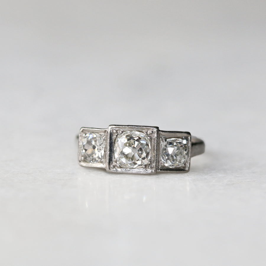 Platinum Old Mine Diamond Three Stone Ring