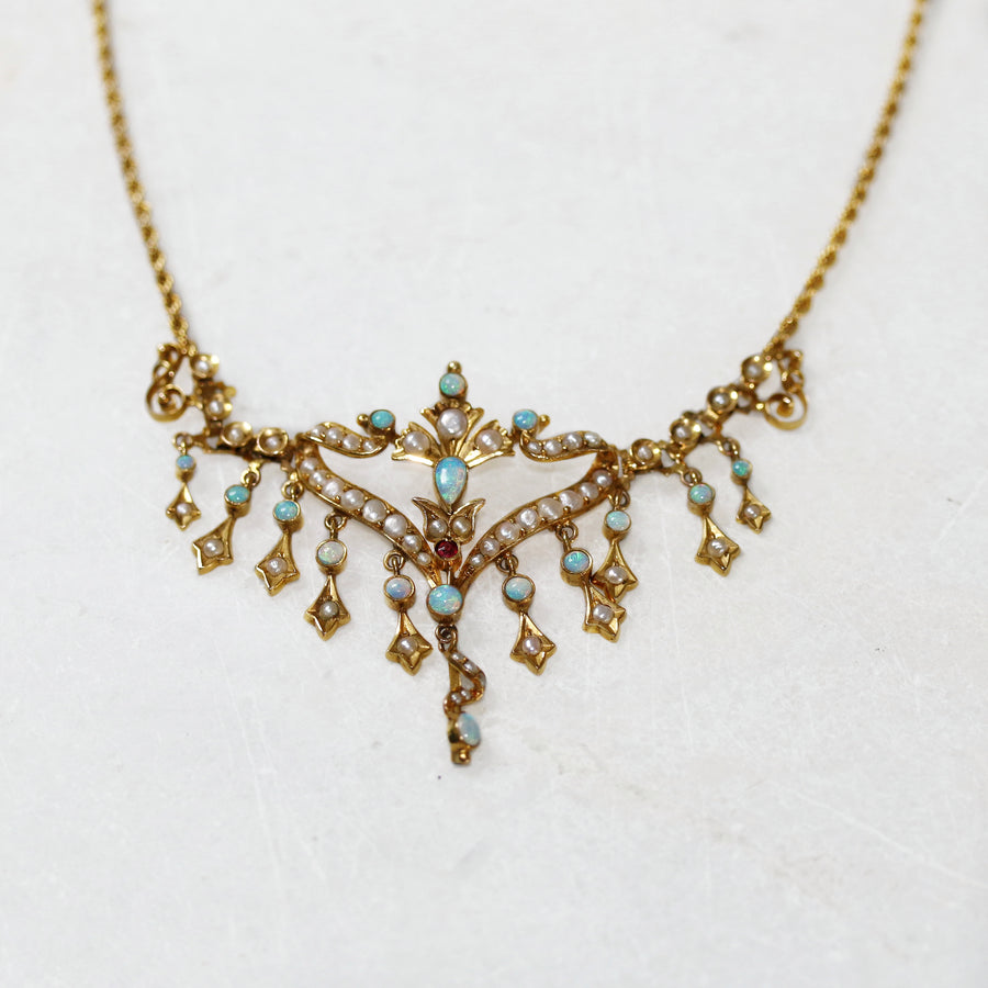 Opal, Ruby & Pearl Detailed Necklace