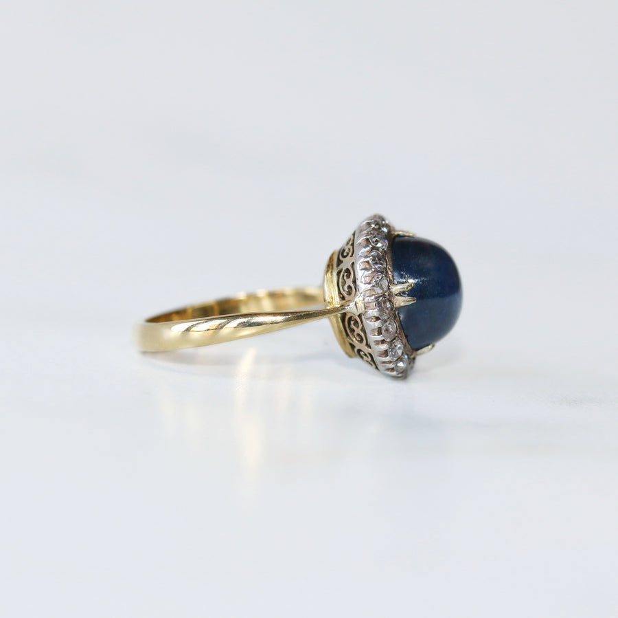 Cabochon Sapphire and Diamond Cluster Ring