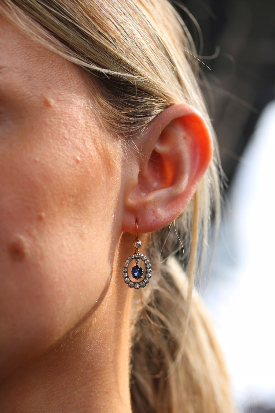 Art Deco 18ct Sapphire (no heat) and Diamond Earrings