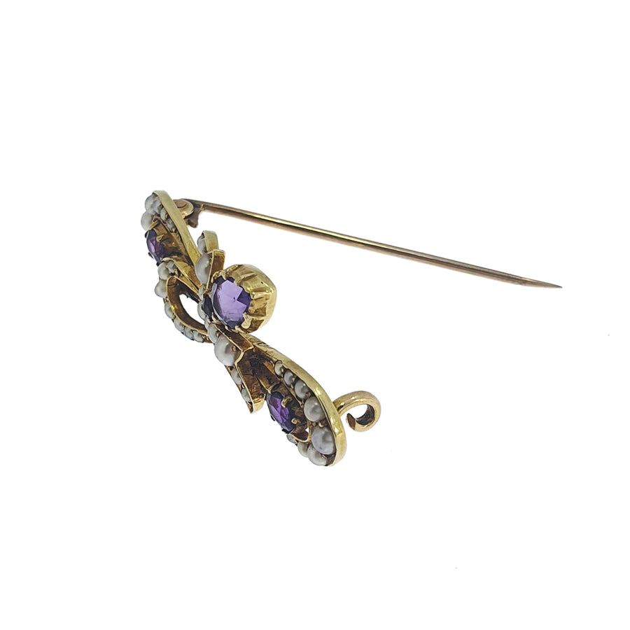 Edwardian Seed Pearl & Amethyst Brooch