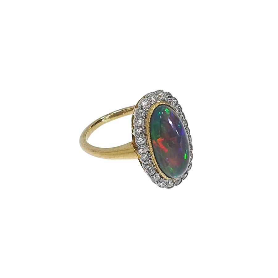 Black Opal & Diamond Cluster Ring