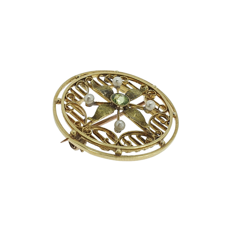 Edwardian Peridot & Pearl Brooch