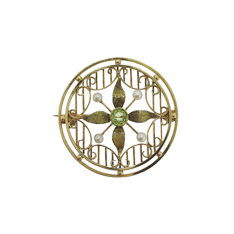 Edwardian Peridot & Pearl Brooch