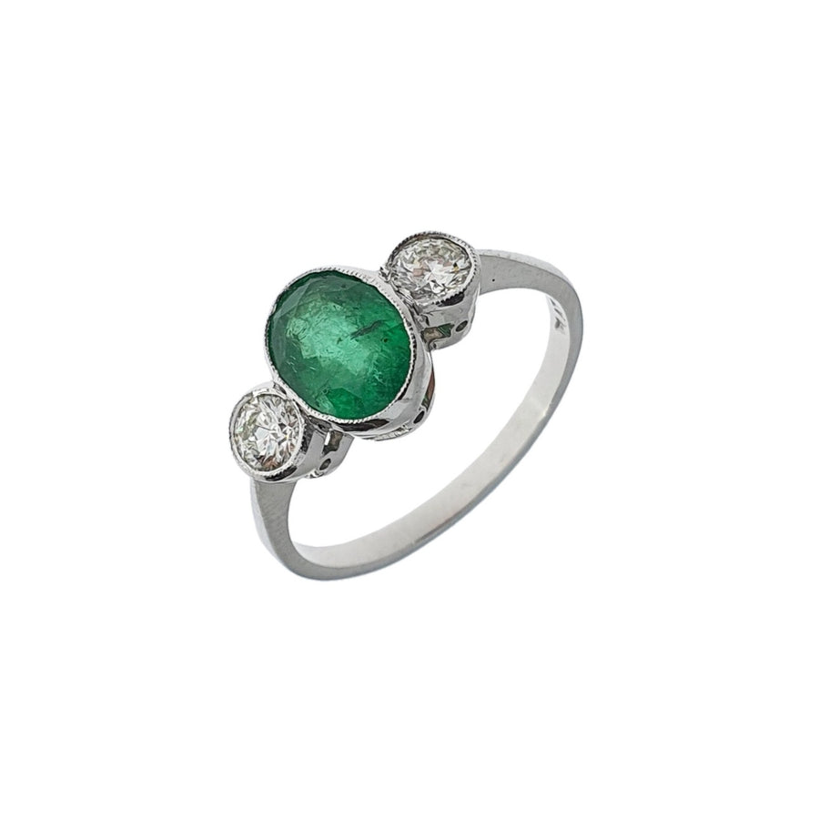 Emerald & Diamond Three Stone Ring
