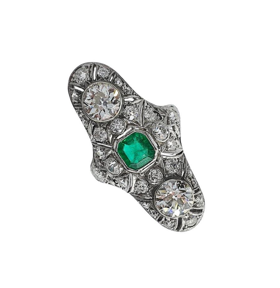 Antique American Emerald & Diamond Panel Ring