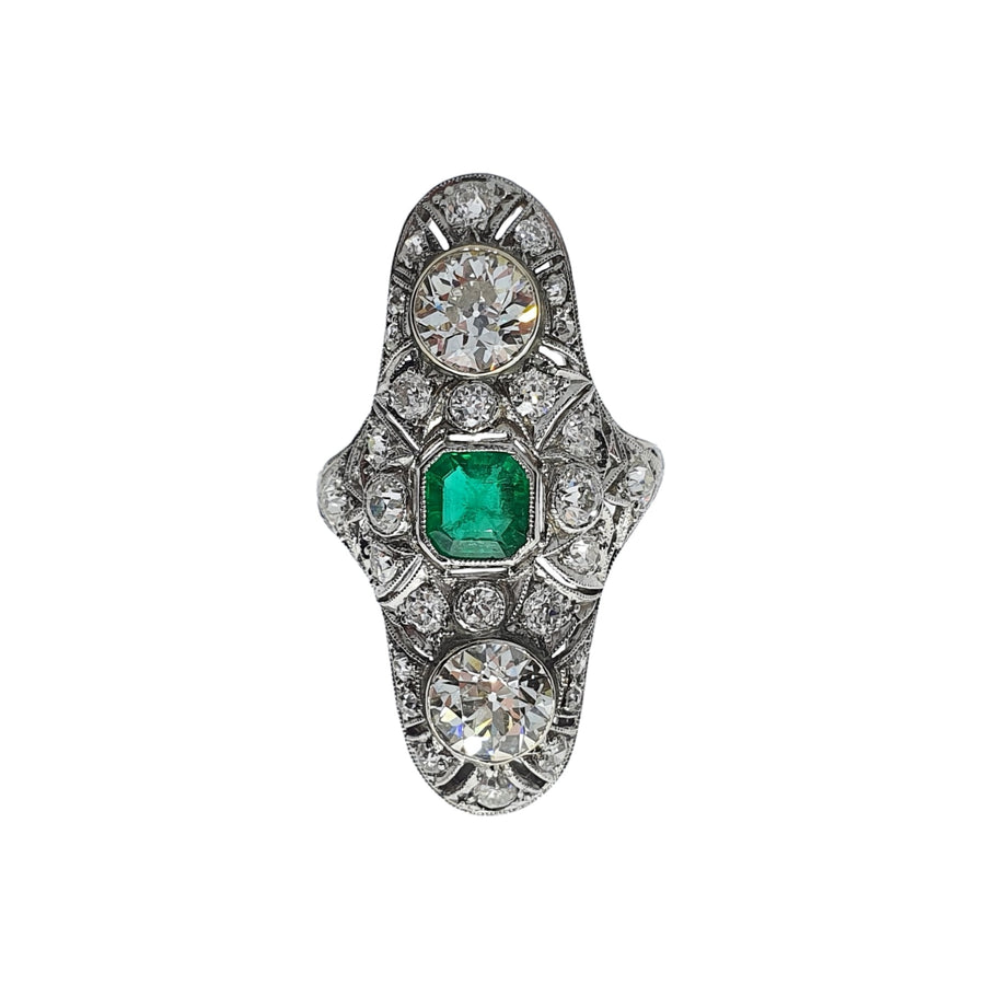 Antique American Emerald & Diamond Panel Ring