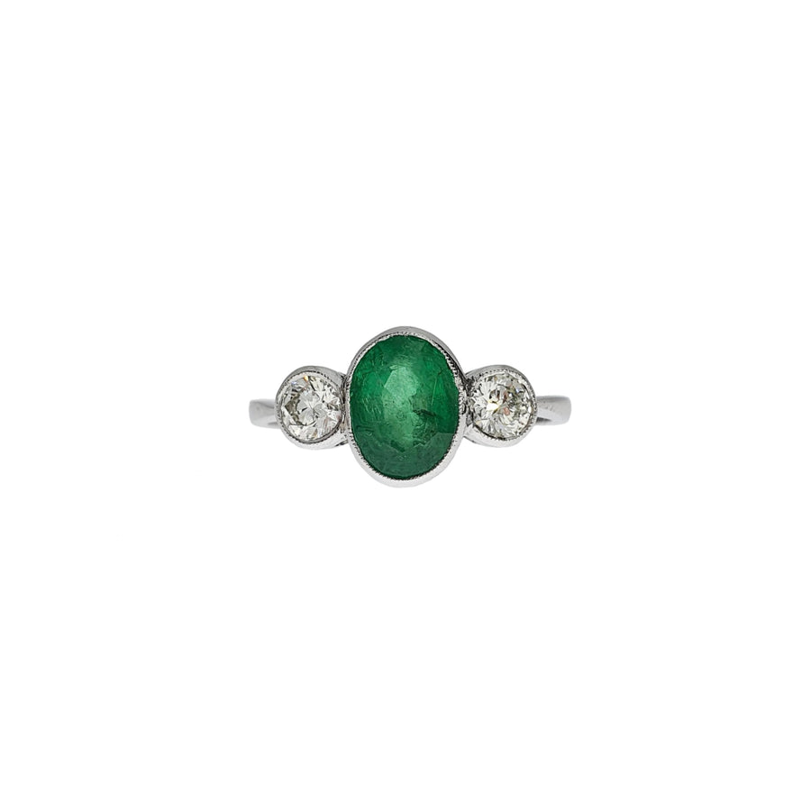 Emerald & Diamond Three Stone Ring