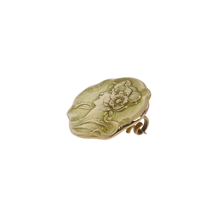 Art Nouveau Gold Maiden Brooch