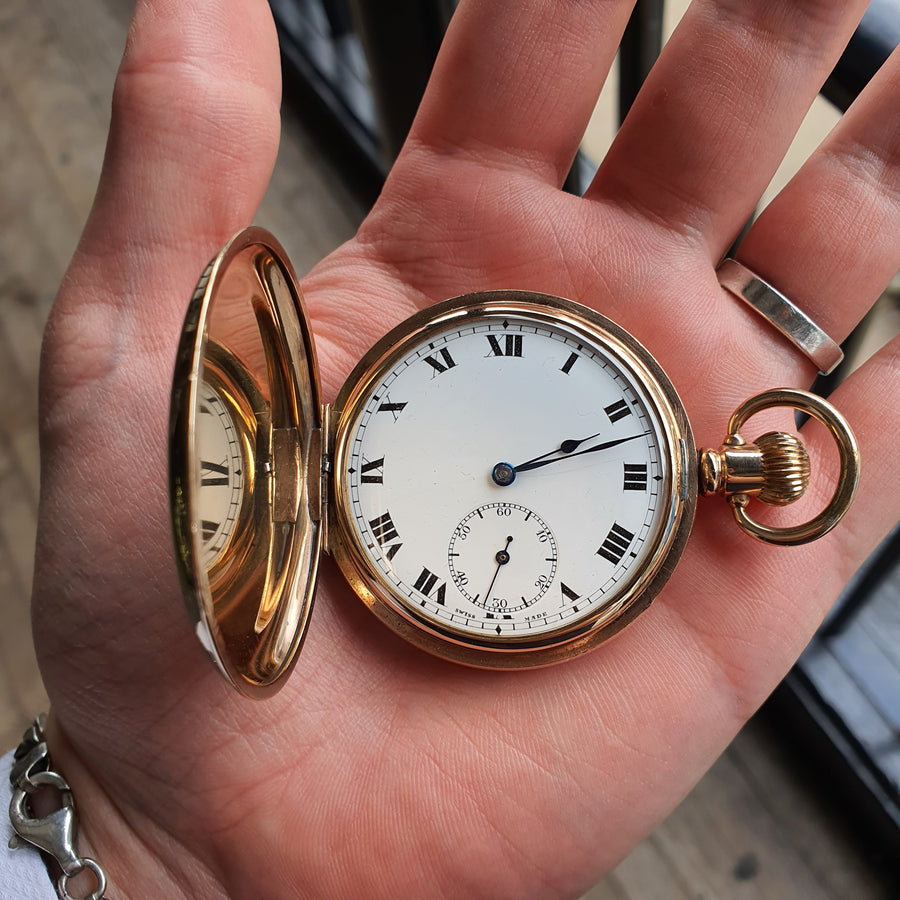 Full Hunter Dennison Plated Pocket Watch