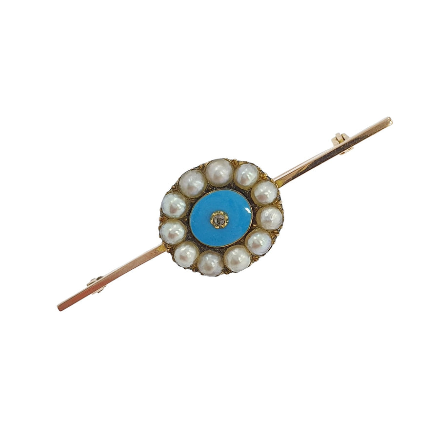 Victorian Pearl, Diamond & Enamel Brooch
