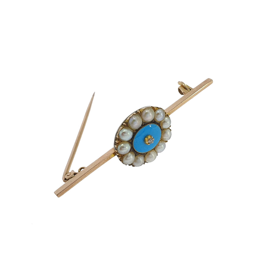 Victorian Pearl, Diamond & Enamel Brooch