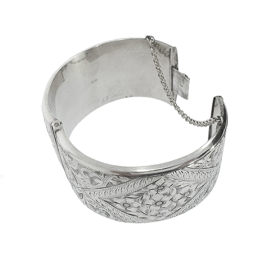 Hand Engraved Wide Silver Bangle