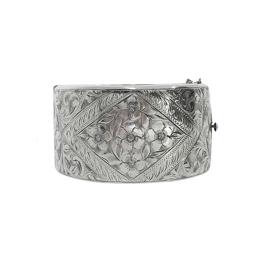 Hand Engraved Wide Silver Bangle