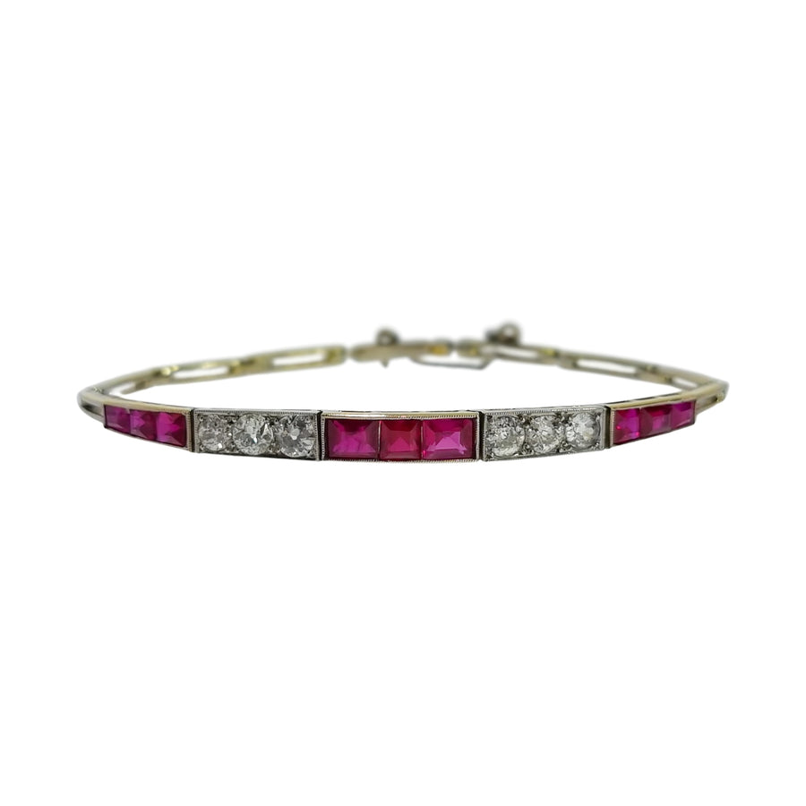 Art-Deco Synthetic Ruby & Diamond Bracelet
