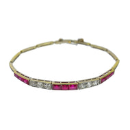 Art-Deco Synthetic Ruby & Diamond Bracelet