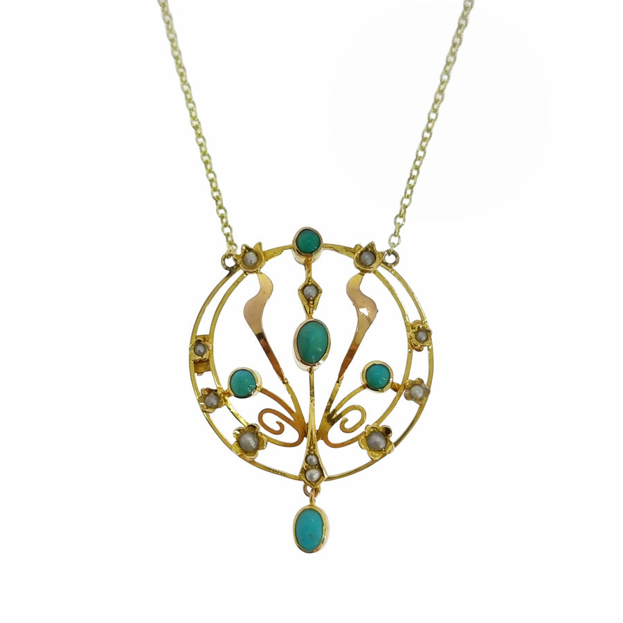 Edwardian Turquiose & Pearl Pendant