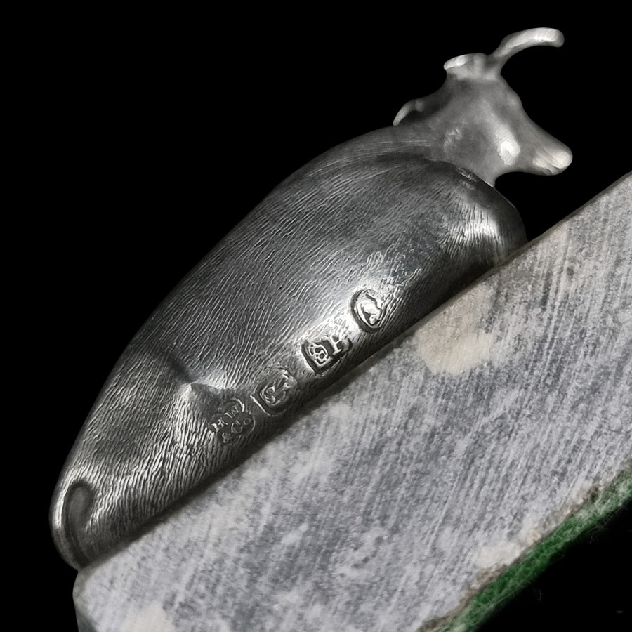 Georgian Silver Bull & Marble Paperweight