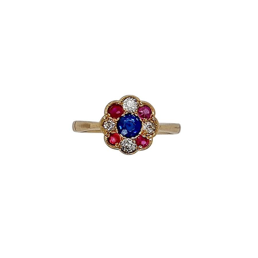 Ruby, Sapphire & Diamond Floral Ring