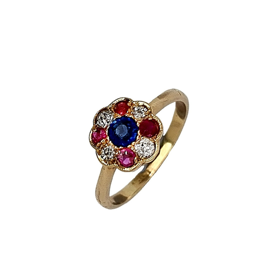 Ruby, Sapphire & Diamond Floral Ring