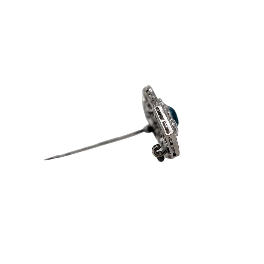 Platinum Diamond & Blue Zircon Brooch