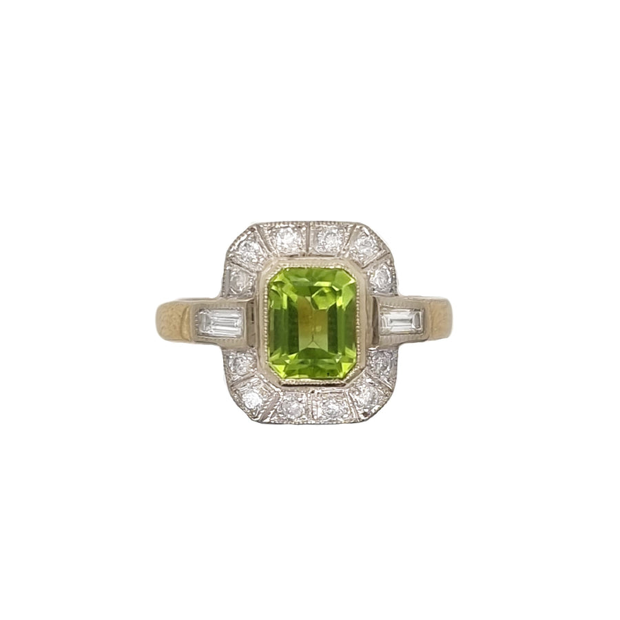 Peridot & Diamond Cluster Ring