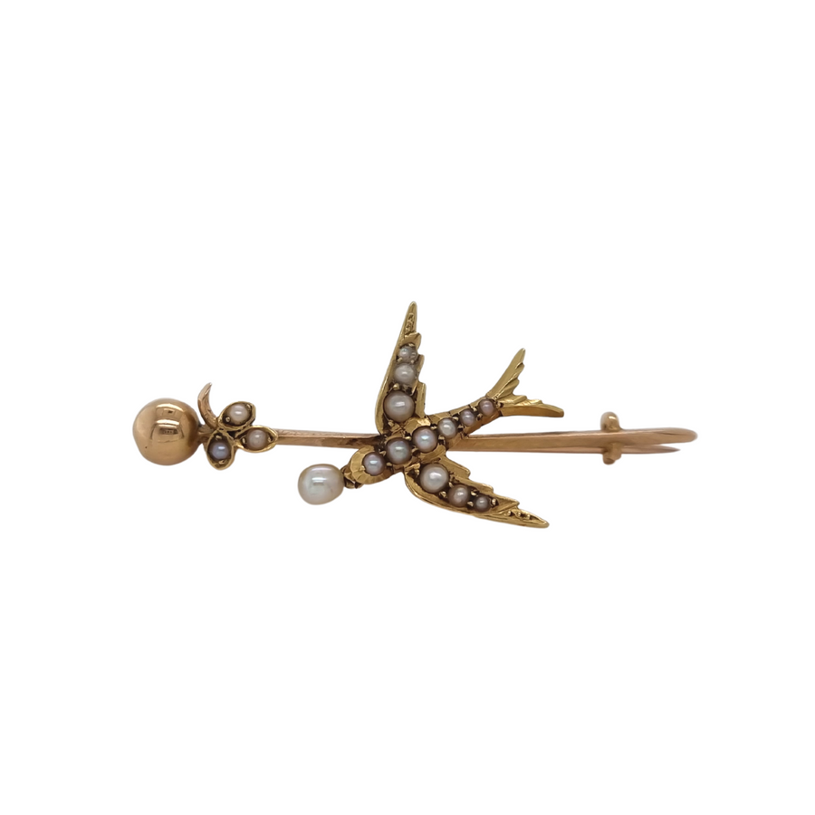 Seed Pearl Swallow Brooch