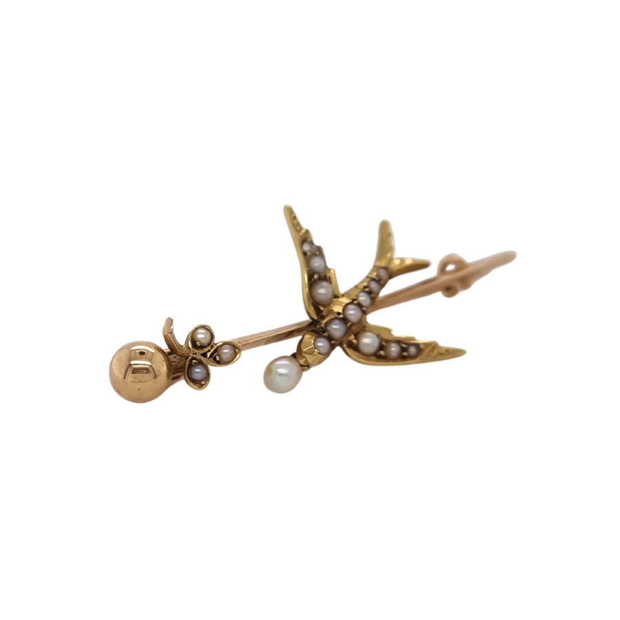 Seed Pearl Swallow Brooch