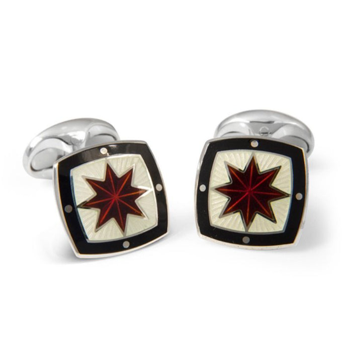 Sterling Silver Fancy Red Star Enamel Cufflinks