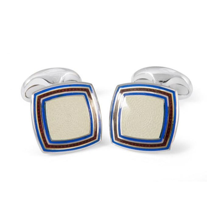 Sterling Silver Clear Enamel Cufflinks with Striped Border