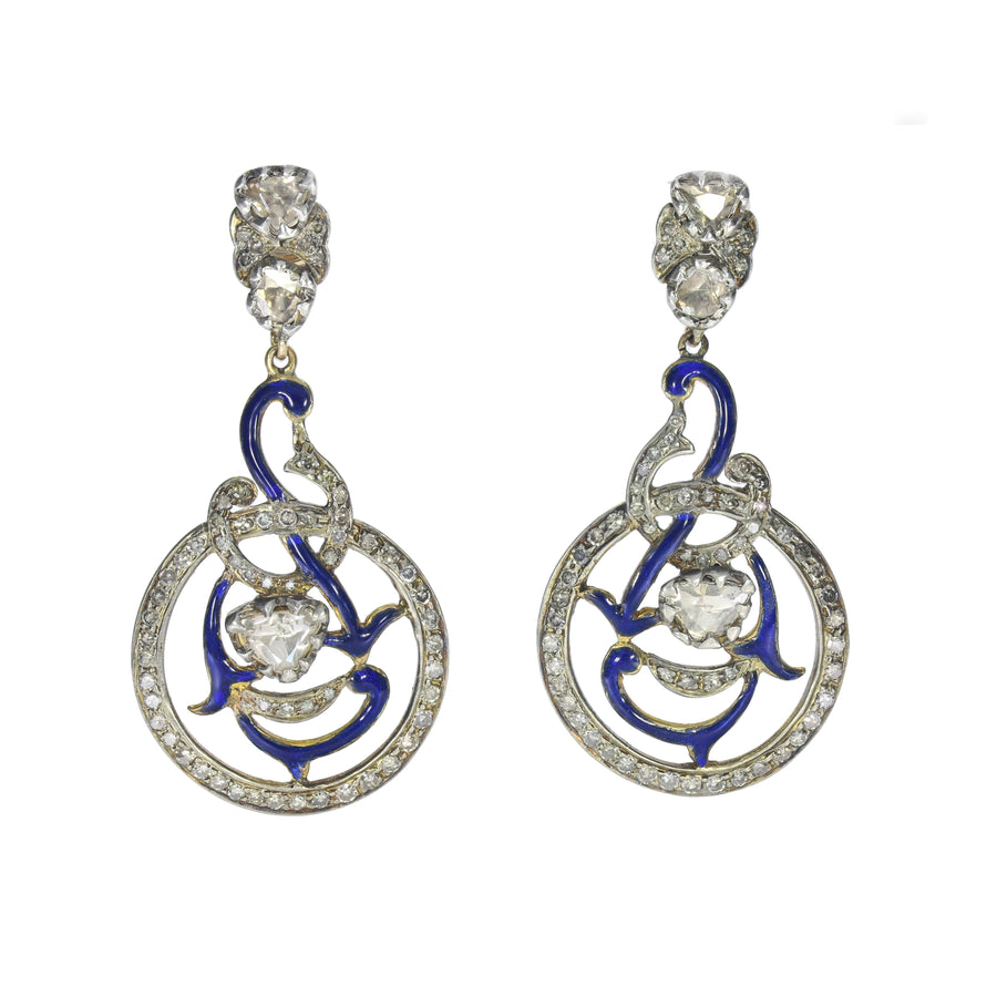 Antique French Enamel & Diamond Earrings