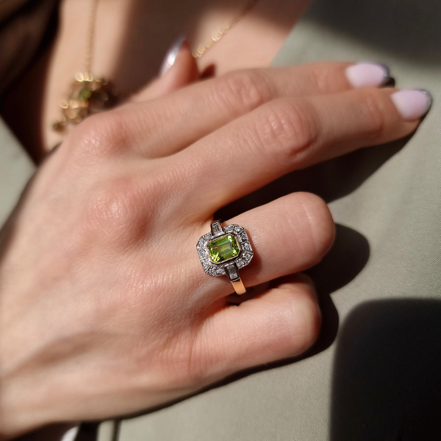 Peridot & Diamond Cluster Ring