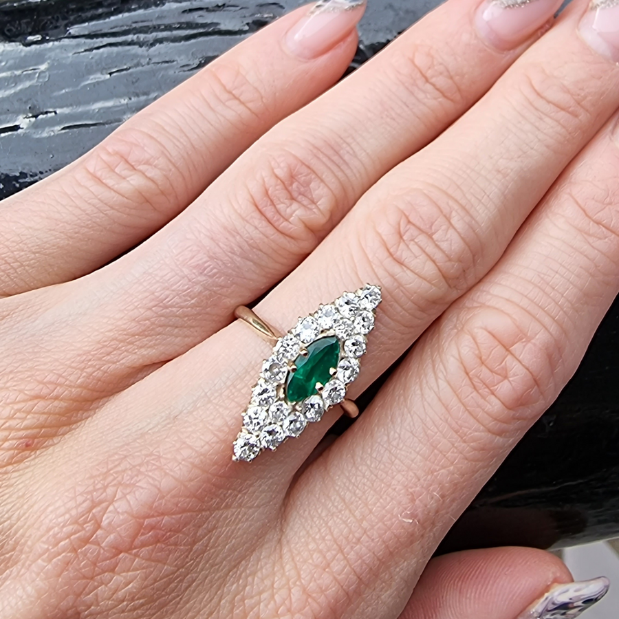 14ct Yellow Gold Emerald & Diamond Ring