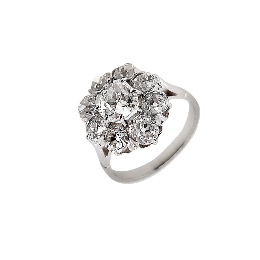 Antique French Old Mine Cuts Diamond Cluster