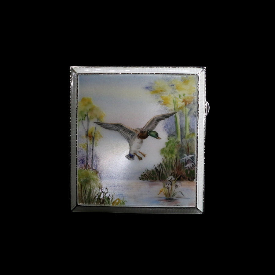 Vintage Silver Enamel Duck Compact